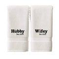 2 Pcs Wifey Hubby Hand Towels 100% Cotton Embroidered Bathroom Towel Gift for Valentine's Day Wife Husband Wedding Engagement Anniversary.