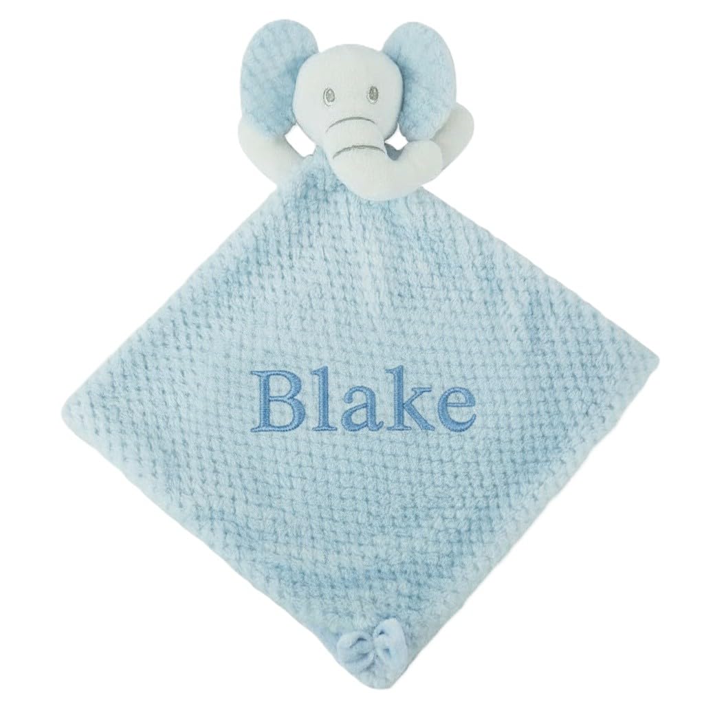 Personalised Blue Waffle Elephant Comforter, Soft Security Blanket for Baby