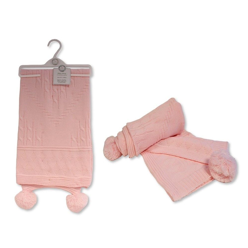 Baby Girl 100% Acrylic Baby Pom Pom Wrap, Pink, 75x100 cm