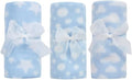 Set of 3 Blue Newborn Baby Boy Unisex Soft Light Weight Fleece Blankets/ Multi Purpose Patterned Comforter| Fits for Moses Basket Pram Crib Travel Car Home| 75 X75 CM| Economy Pack| Gift Idea