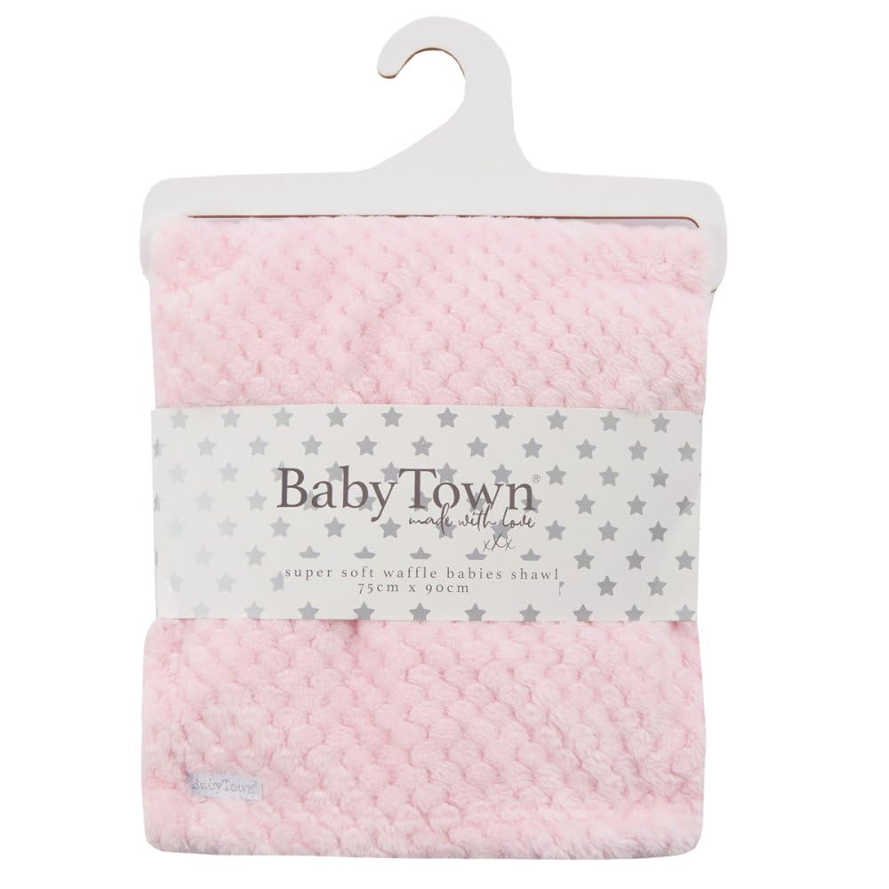 Baby Town Waffle Wrap, 100% Polyester Plush Fleece, Baby Pink, 75 x 90 cm