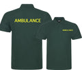 Ambulance Polo Shirt, Bottle Green, Cotton, Short Sleeve, Emergency Uniform Workwear, Unisex