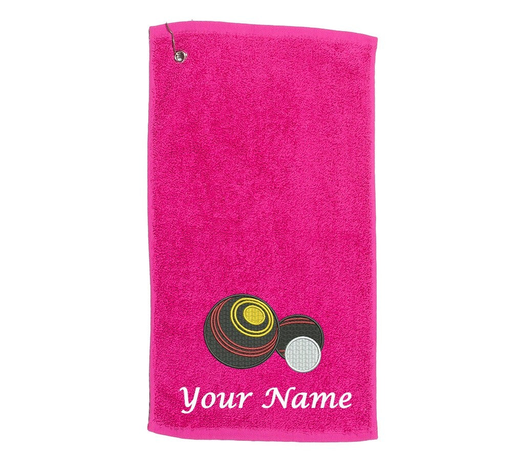 Personalised Embroidered Lawn BOWLING towel 30x50 cm Choice of Colours