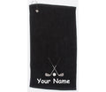 Personalised golf towel embroidered with golf clubs and name  Choice of Colours