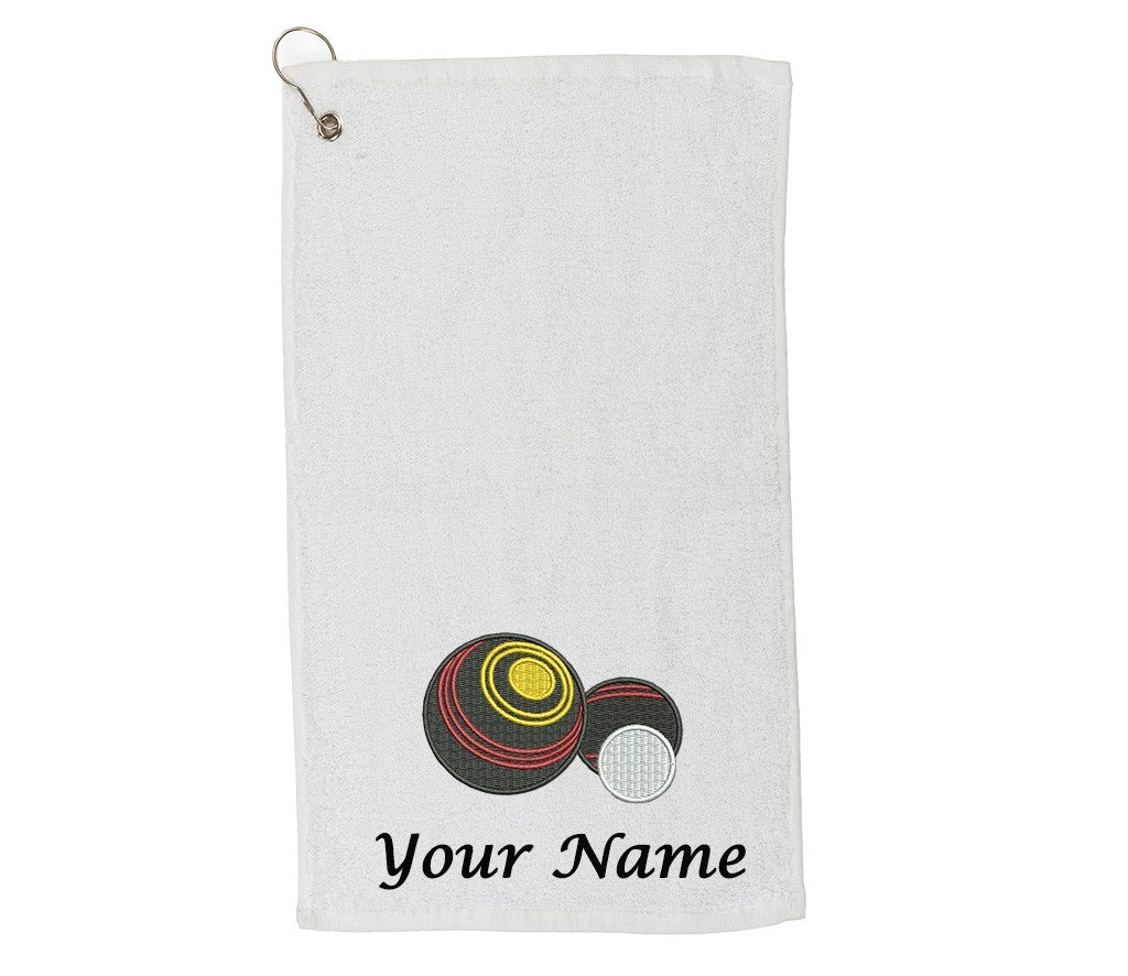 Personalised Embroidered Lawn BOWLING towel 30x50 cm Choice of Colours