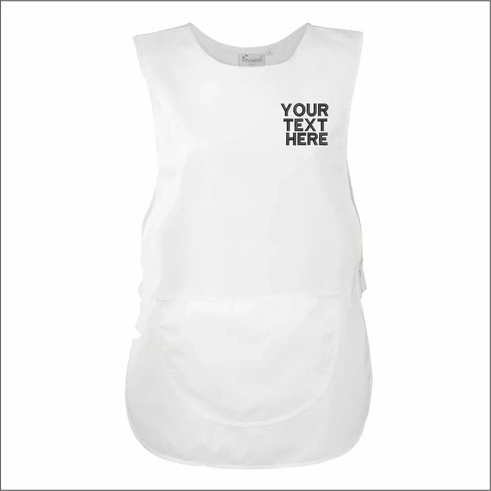 Personalised TABARD Work Wear Embroidered Company TEXT Cleaning Apron WHITE
