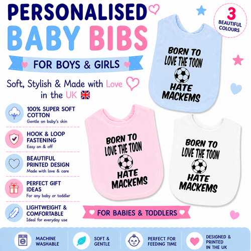 Born To Love The Toon Hate Mackems Newcastle Baby Feeding Bib Gift