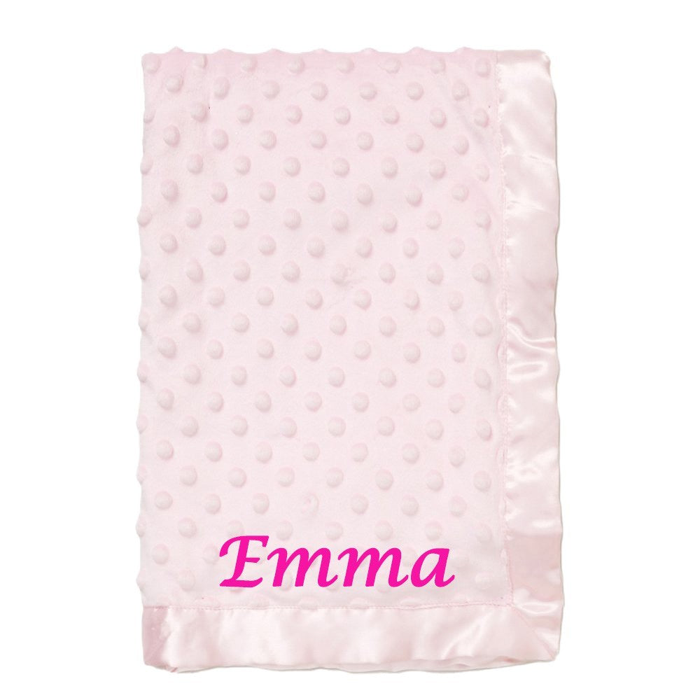 Personalised Baby Pink Blanket Soft Bubble Wrap Satin Edge Embroidered Name