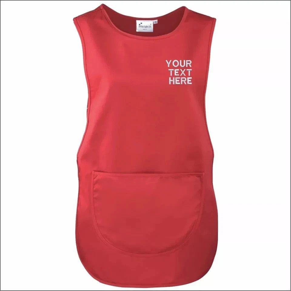 Personalised TABARD Work Wear Embroidered Company TEXT Cleaning Apron RED