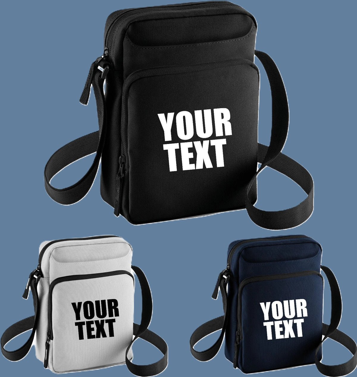 Personalised Your Text Body Bag  Shoulder Strap Zip Man Bag