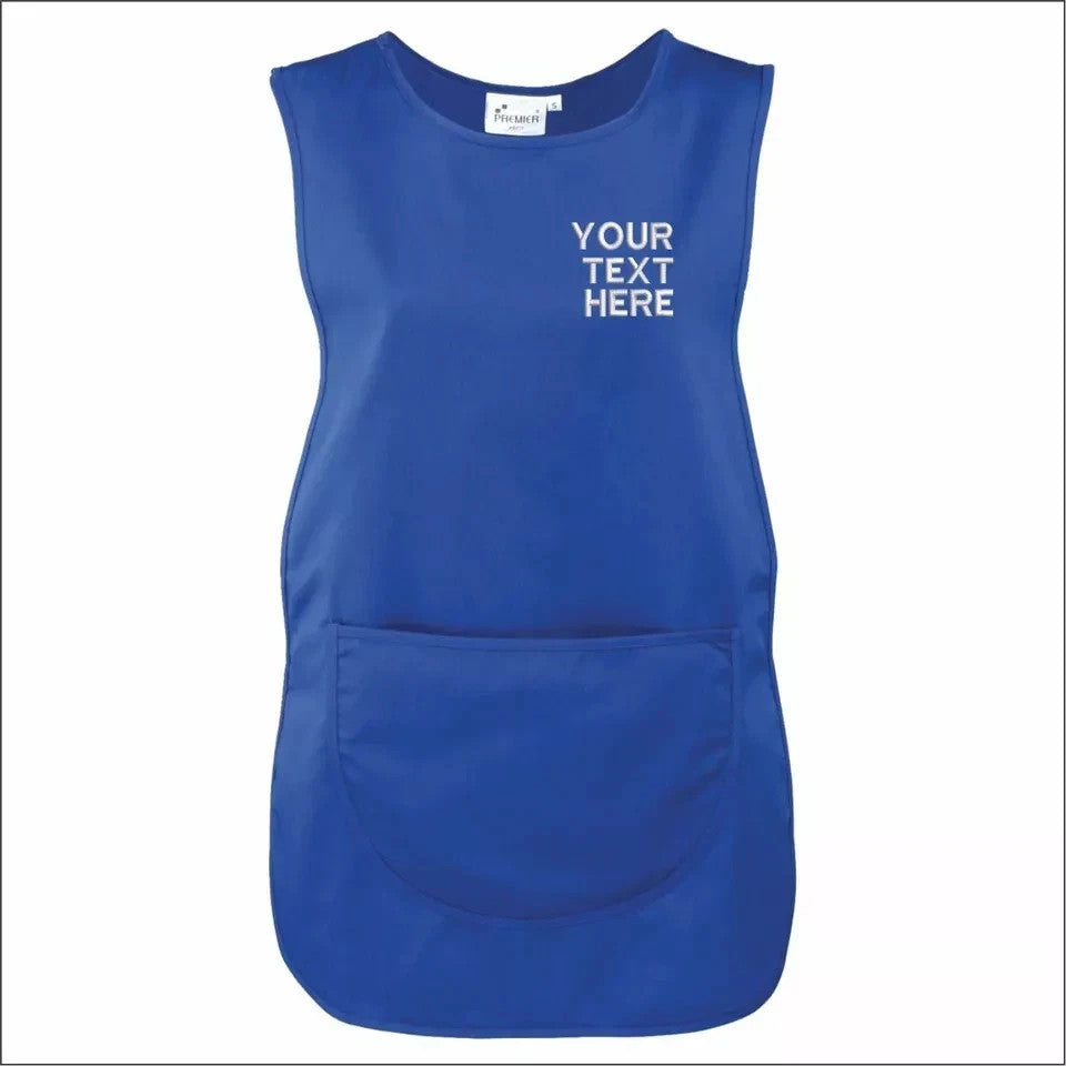 Personalised TABARD Work Wear Embroidered Company TEXT Cleaning Apron Royal Blue
