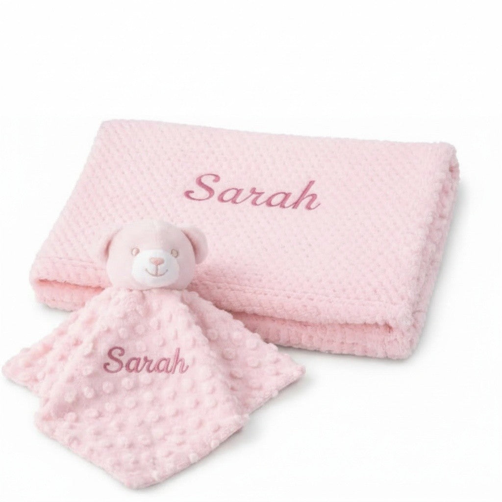 personalised Embroidered Baby Blanket And Comforter Set Bundle Pink ,Blue .White