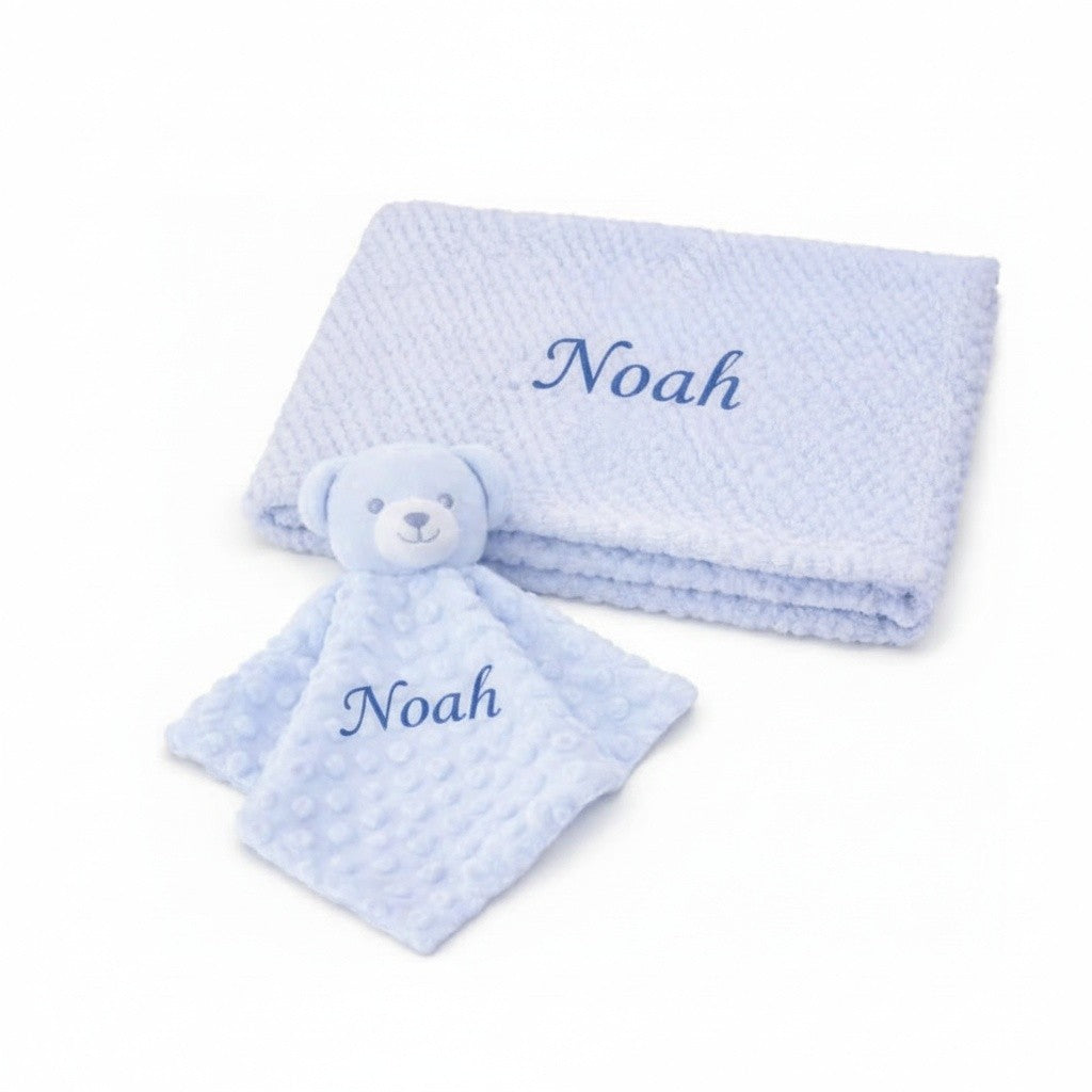 personalised Embroidered Baby Blanket And Comforter Set Bundle Pink ,Blue .White