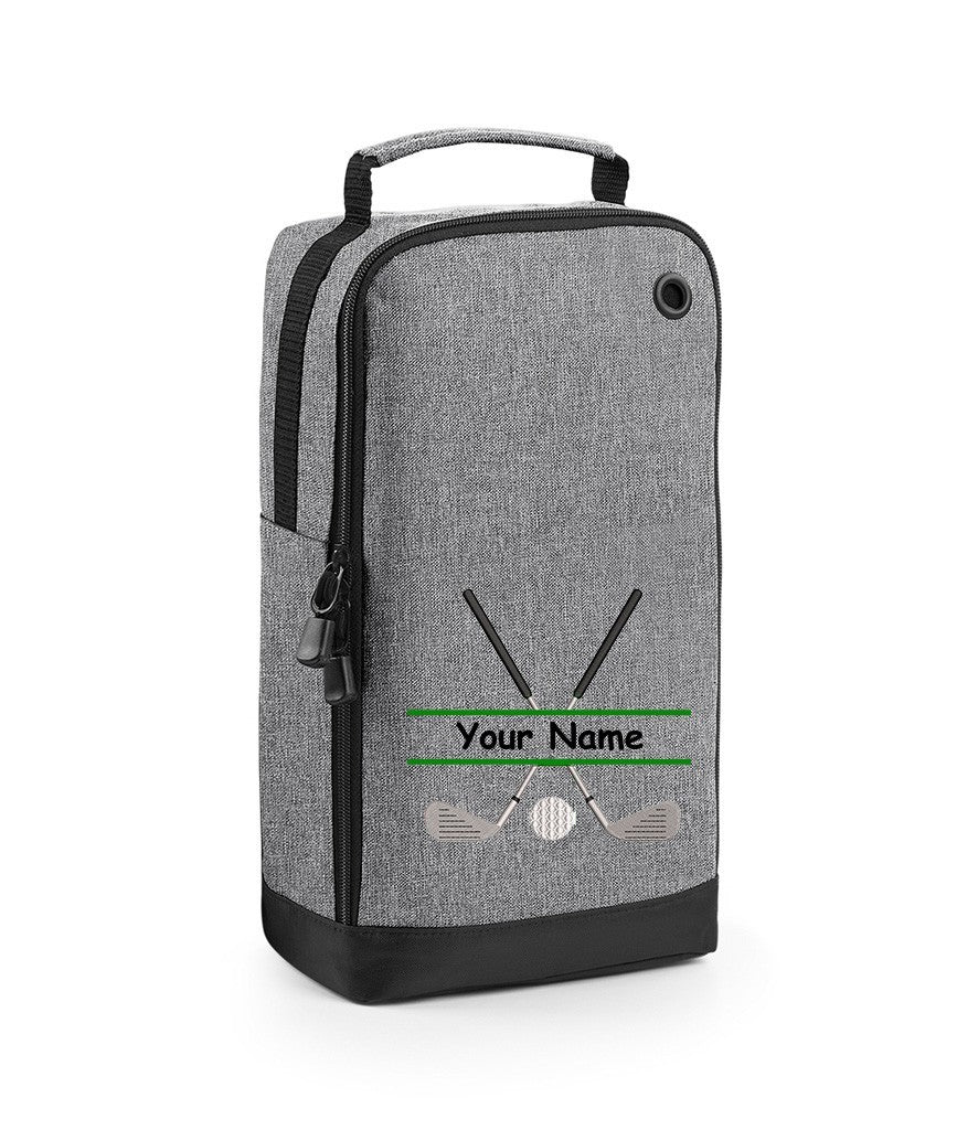 Personalised golf shoe bag embroidered with golf clubs and name/initials