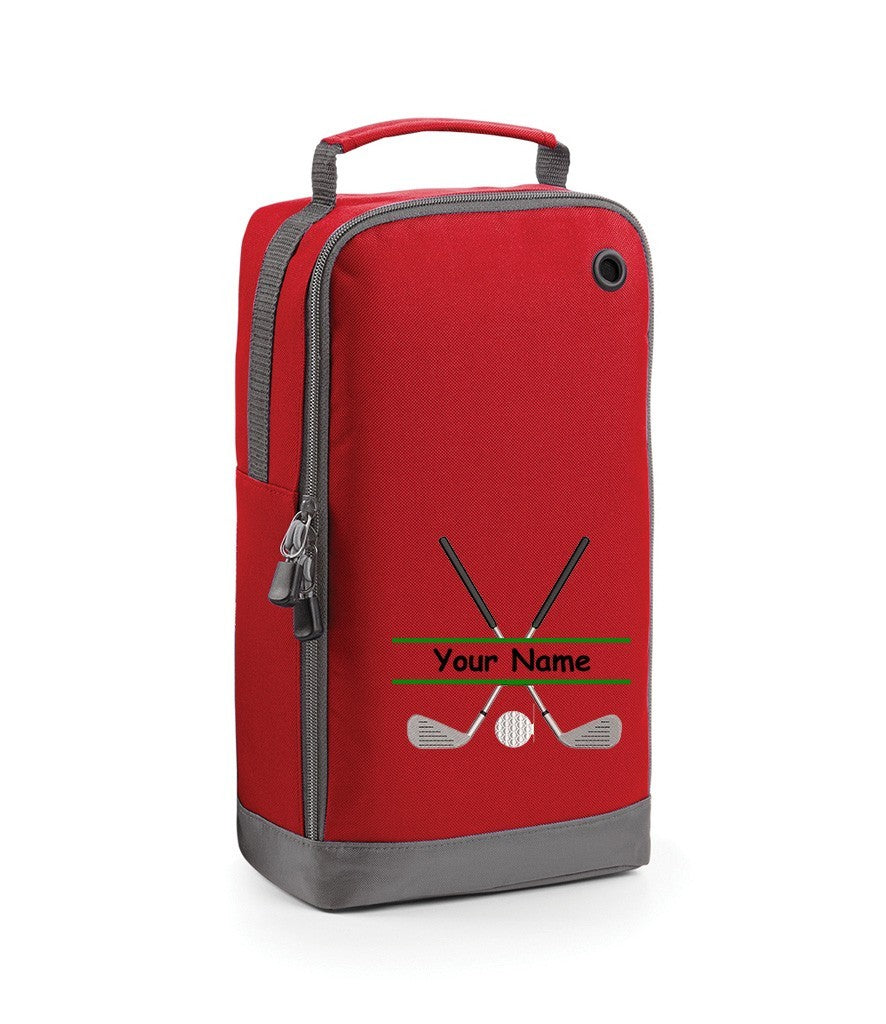 Personalised golf shoe bag embroidered with golf clubs and name/initials