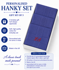 Personalised Handkerchief Embroidered Name 100% Cotton 3 Dark Blue Hankys 40cm