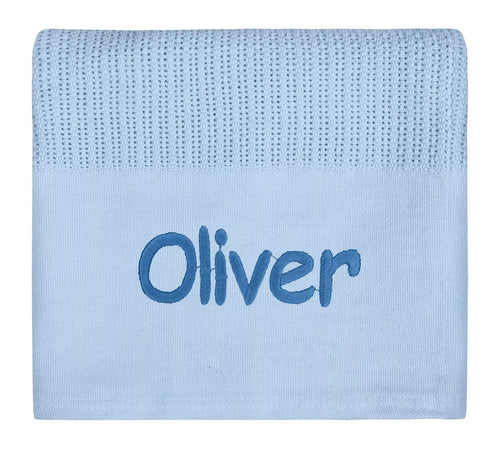 Baby Personalised Cellular Cotton Blanket Embroidered Name Pink Blue