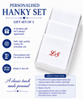 Personalised Handkerchief Embroidered Name 100% Cotton 3 white Hankys 40cm