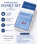 Personalised Handkerchief Embroidered Name 100% Cotton white and blue  Hanky set