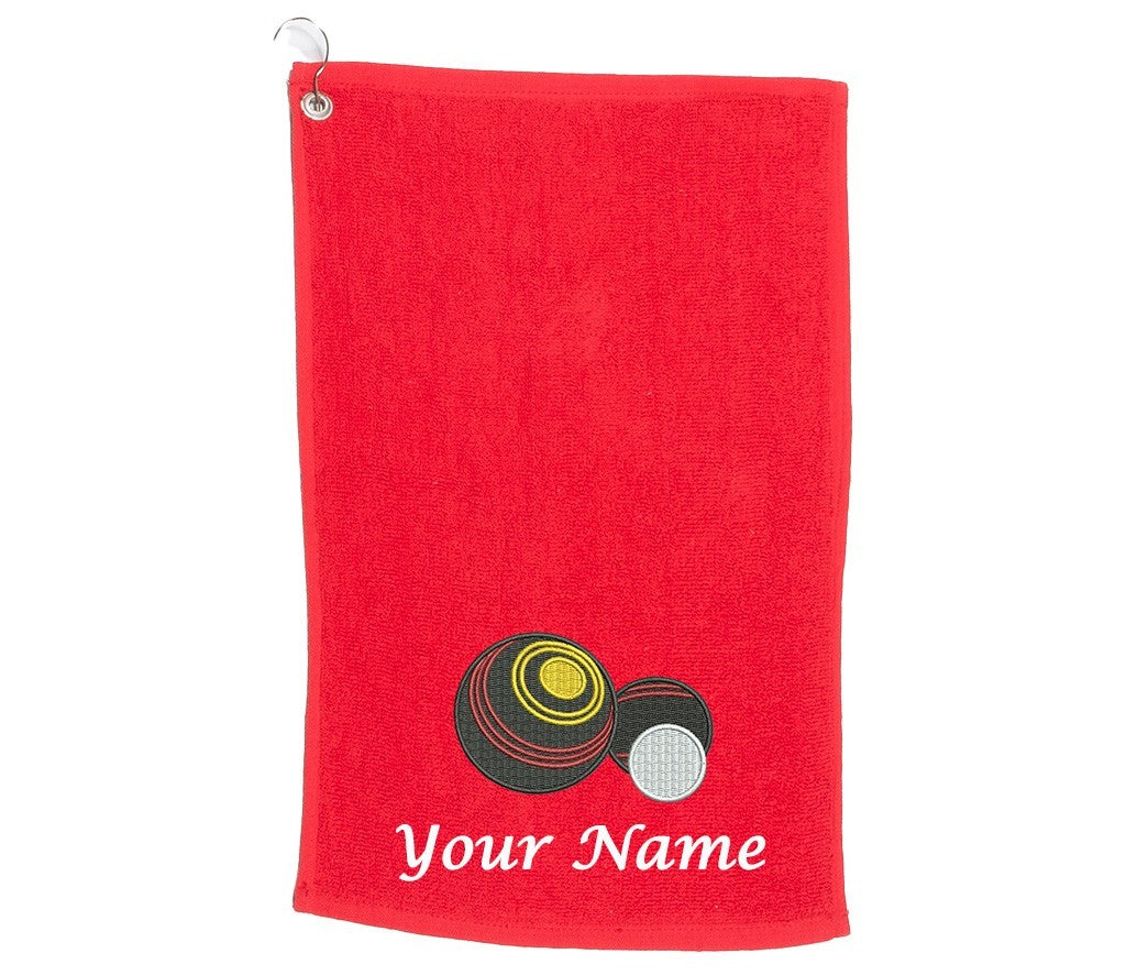 Personalised Embroidered Lawn BOWLING towel 30x50 cm Choice of Colours