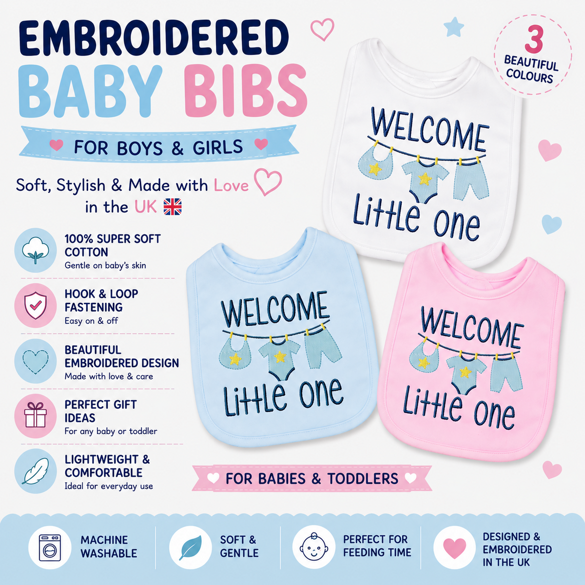 Novelty Baby Bib Welcome Little One  EMBROIDERED Baby Bib