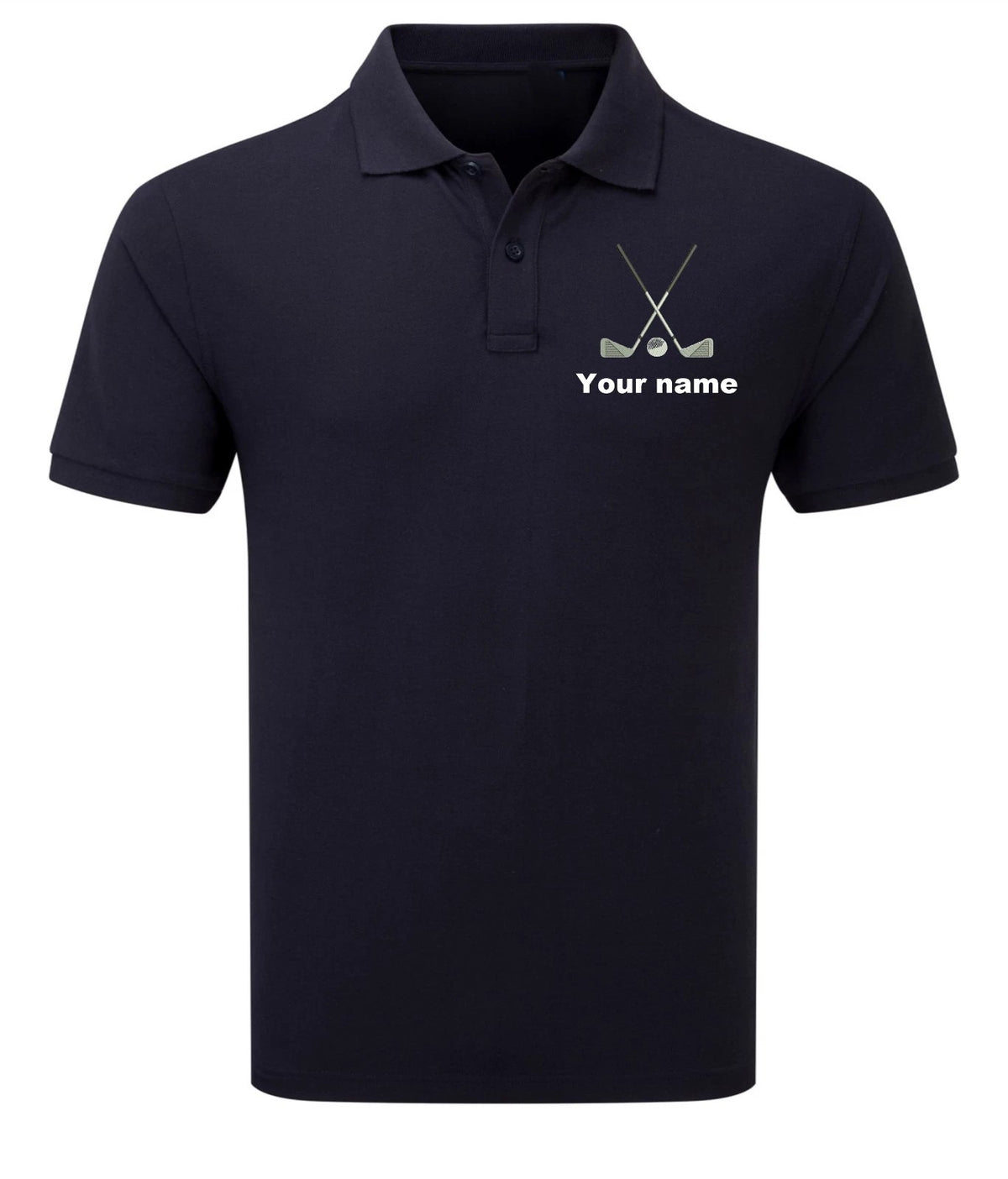 Personalised Golf Polo Shirt embroidered with golf clubs and name or initials