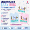 Novelty Baby Bib TINY BUT MIGHTY  EMBROIDERED Baby Bib