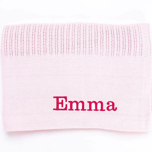 Baby Personalised Cellular Cotton Blanket Embroidered Name Pink Blue