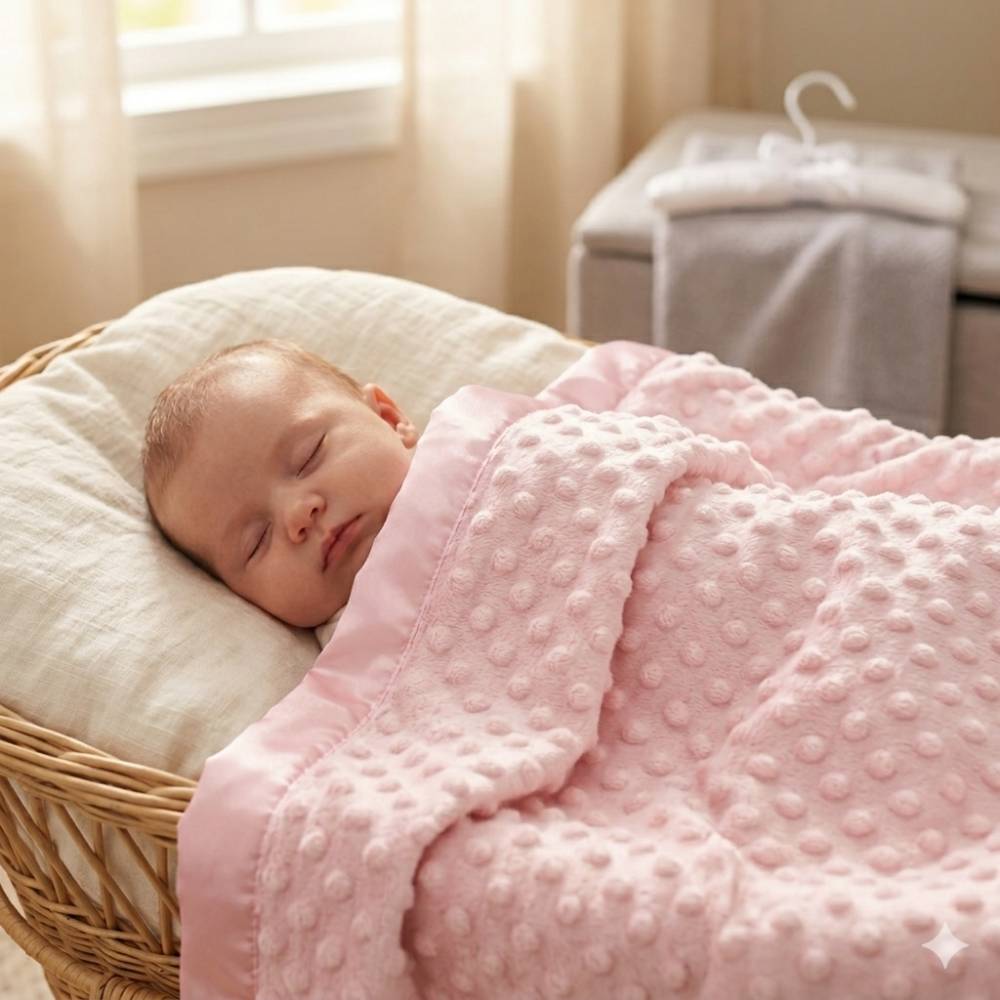 Personalised Baby Pink Blanket Soft Bubble Wrap Satin Edge Embroidered Name