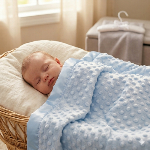 Baby Blanket Soft Bubble Dimple Wrap Satin Edge & Padded Hanger Blue Blanket