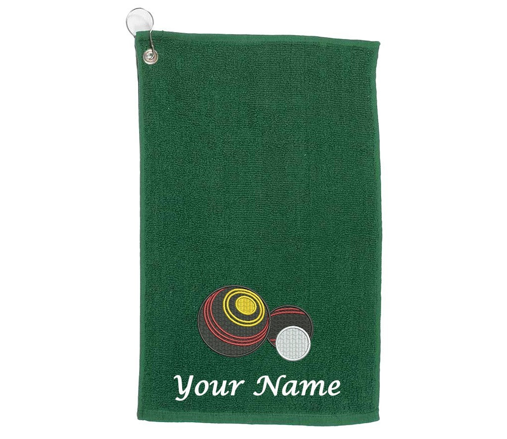 Personalised Embroidered Lawn BOWLING towel 30x50 cm Choice of Colours
