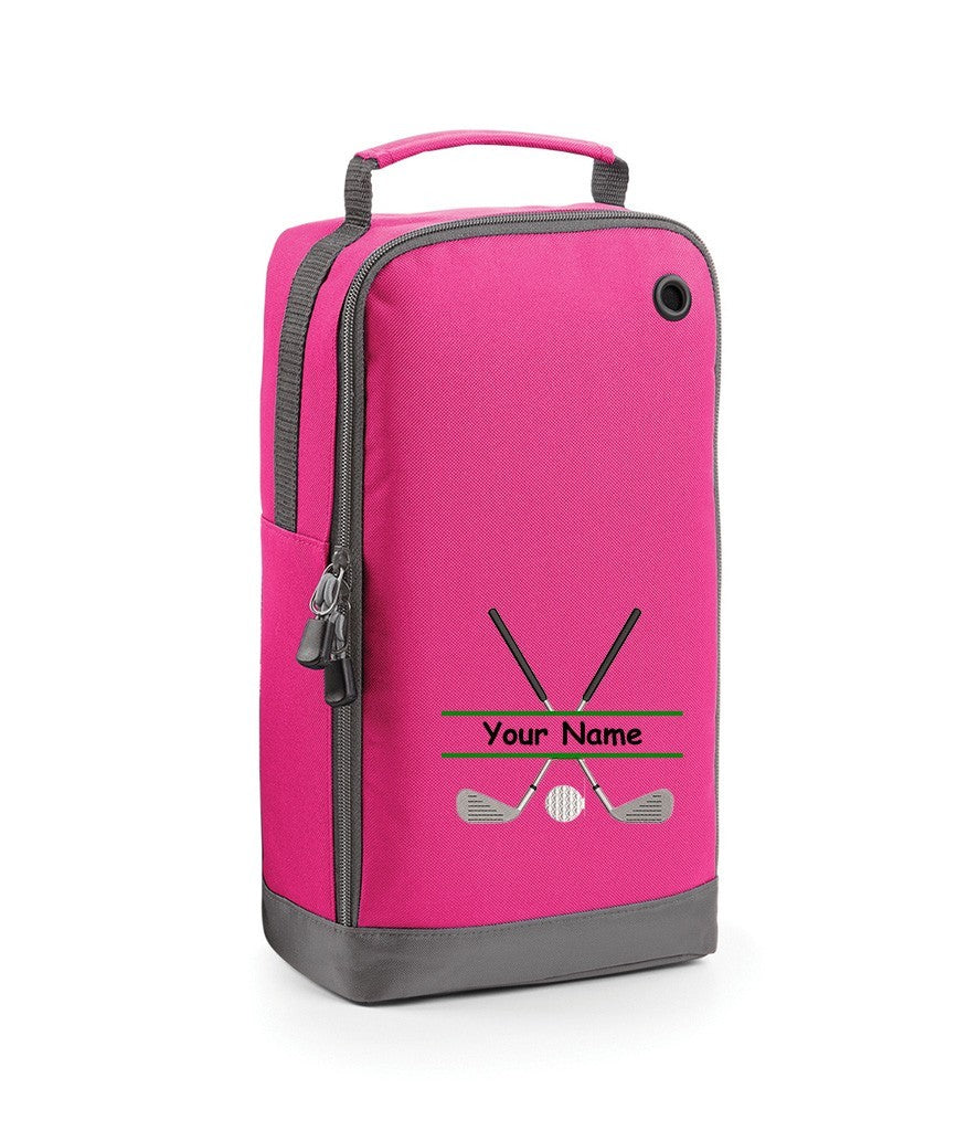 Personalised golf shoe bag embroidered with golf clubs and name/initials