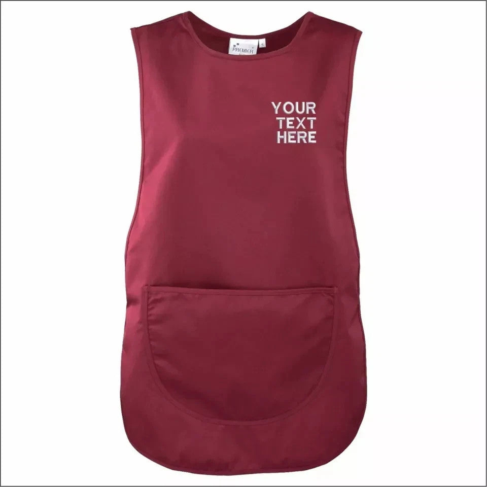 Personalised TABARD Work Wear Embroidered Company TEXT Cleaning Apron Burgundy