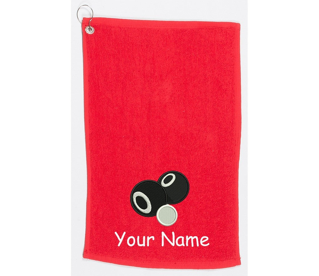 Personalised Embroidered Lawn Bowling towel Choice of Towel Colour