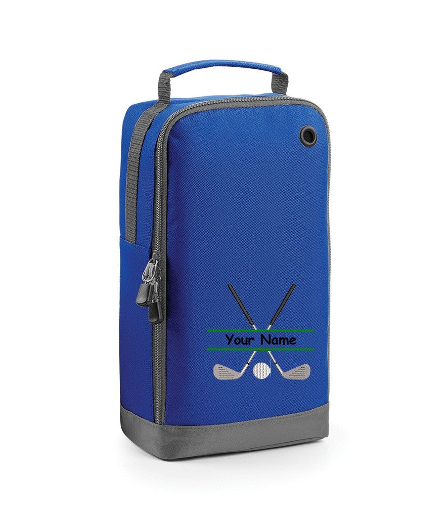 Personalised golf shoe bag embroidered with golf clubs and name/initials