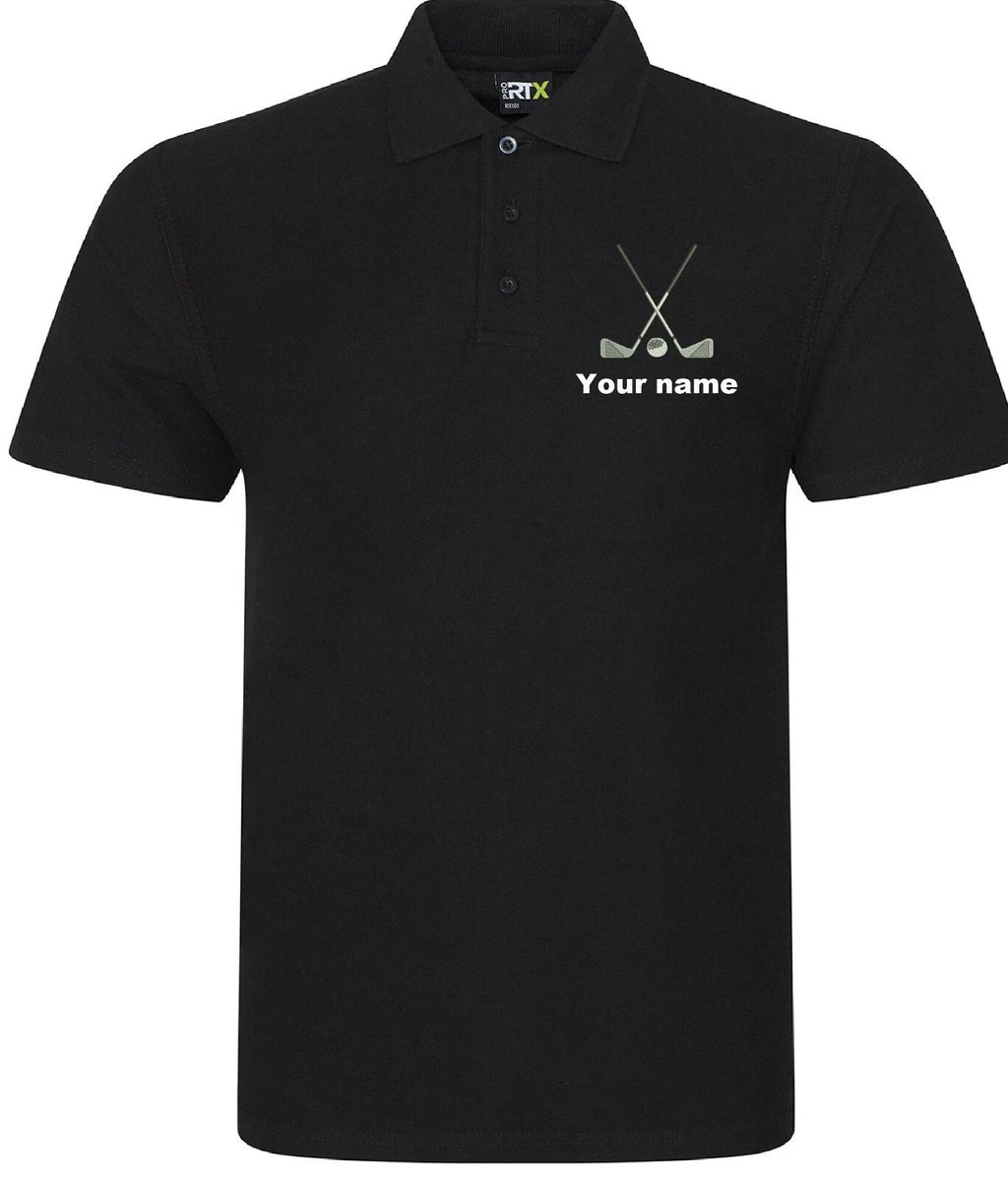 Personalised Golf Polo Shirt embroidered with golf clubs and name or initials