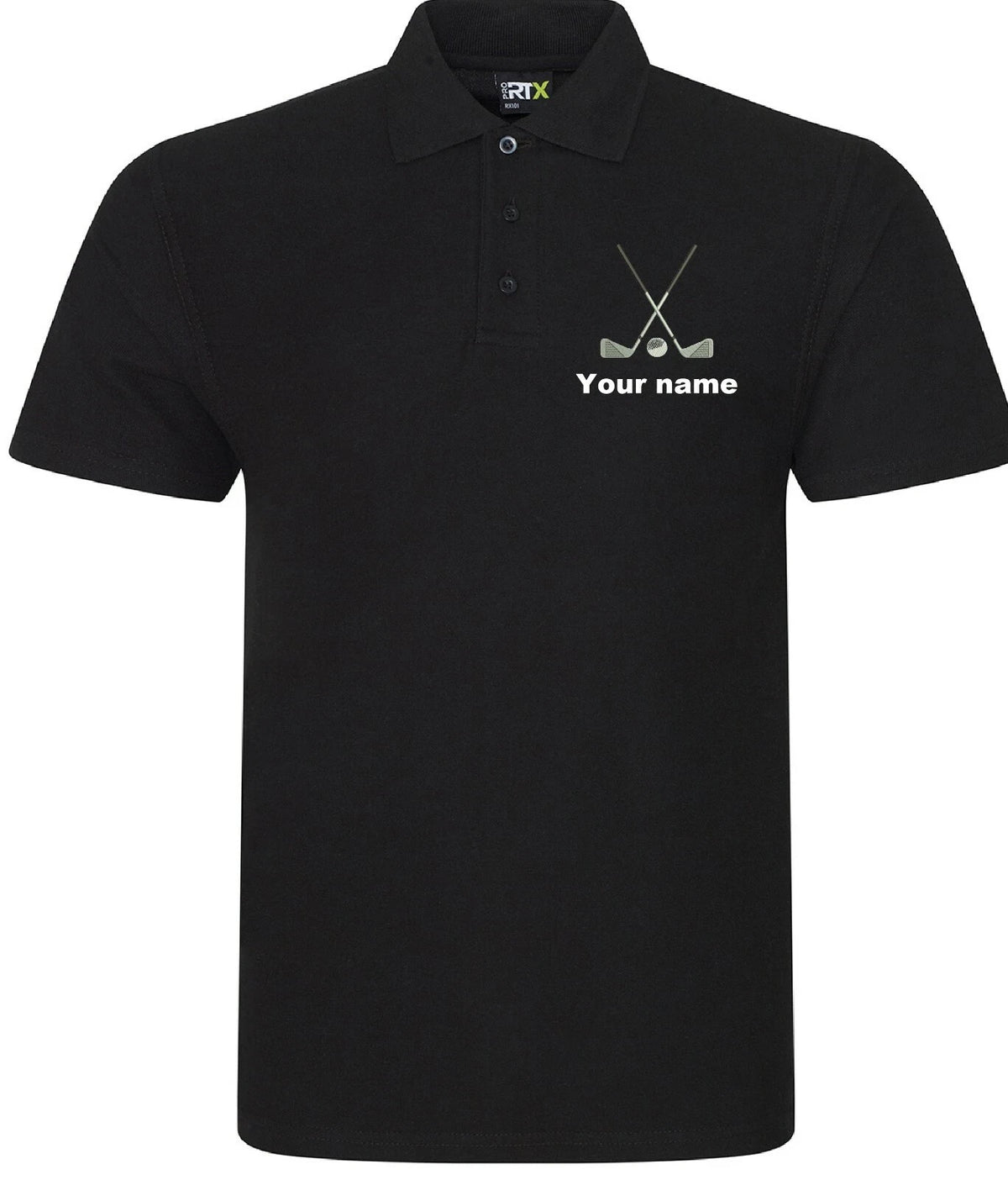 Personalised Golf Polo Shirt embroidered with golf clubs and name or initials