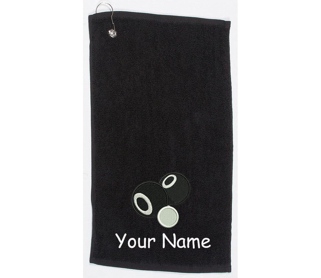 Personalised Embroidered Lawn Bowling towel Choice of Towel Colour
