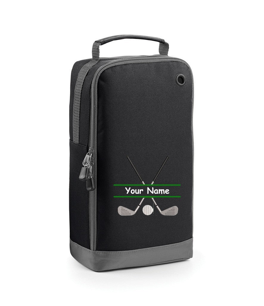 Personalised golf shoe bag embroidered with golf clubs and name/initials