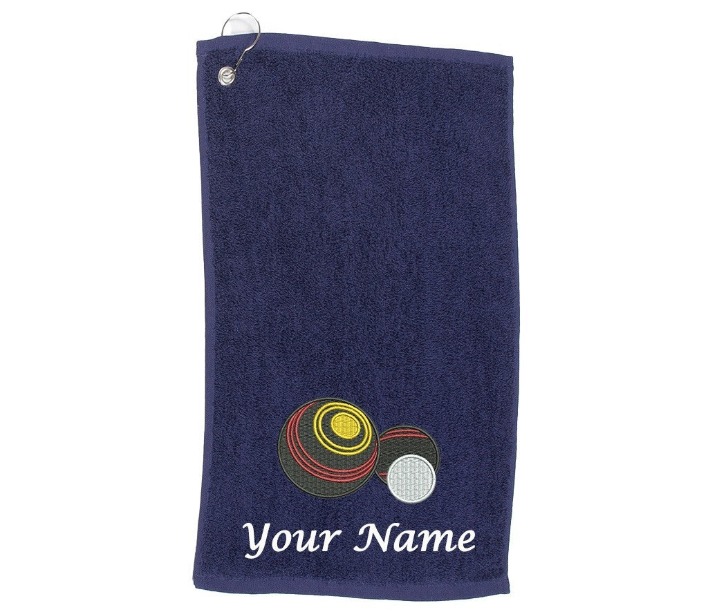 Personalised Embroidered Lawn BOWLING towel 30x50 cm Choice of Colours