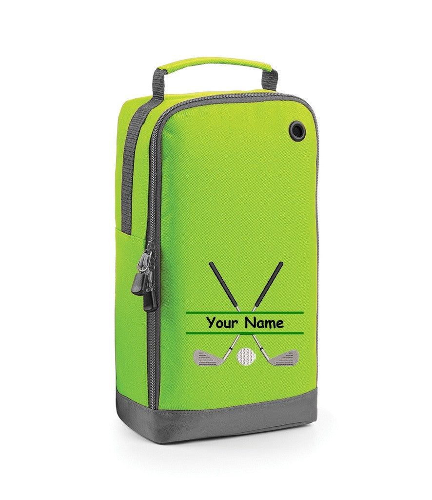 Personalised golf shoe bag embroidered with golf clubs and name/initials