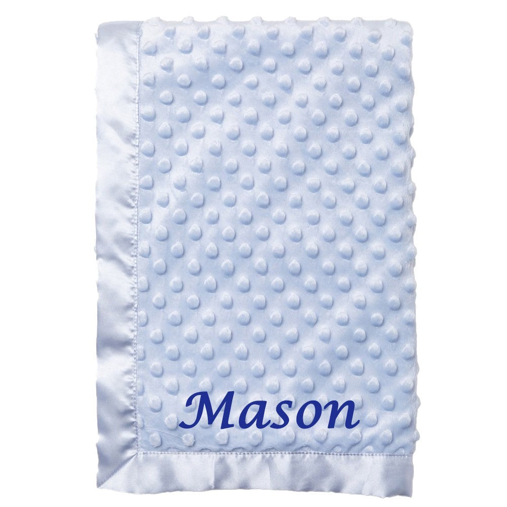 Personalised Baby Blue Blanket Soft Bubble Wrap Satin Edge Embroidered Name