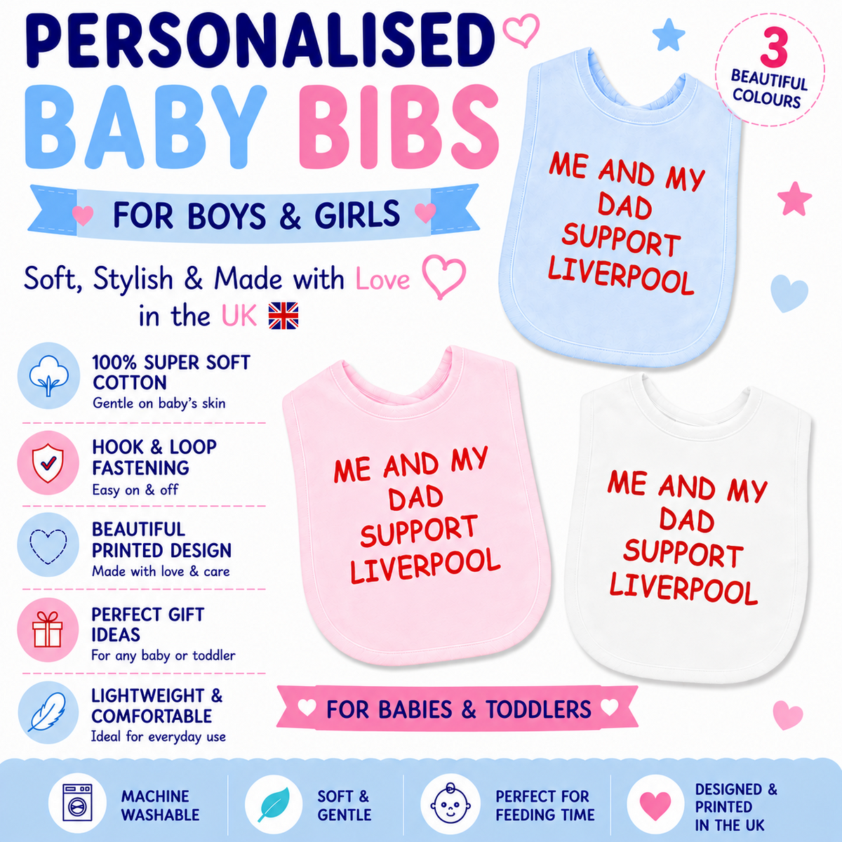Me And My Dad Supports LIVERPOOL Baby Bib choice of colours Baby Feeding Bib