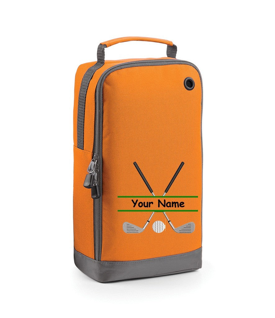 Personalised golf shoe bag embroidered with golf clubs and name/initials