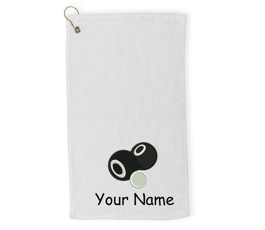 Personalised Embroidered Lawn Bowling towel Choice of Towel Colour