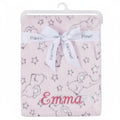 Personalised Baby Girls Newborn Soft Blankets Jacquard Elephant Plush Fleece Pram Crib Pink Blanket embroidered with a name of your choice.