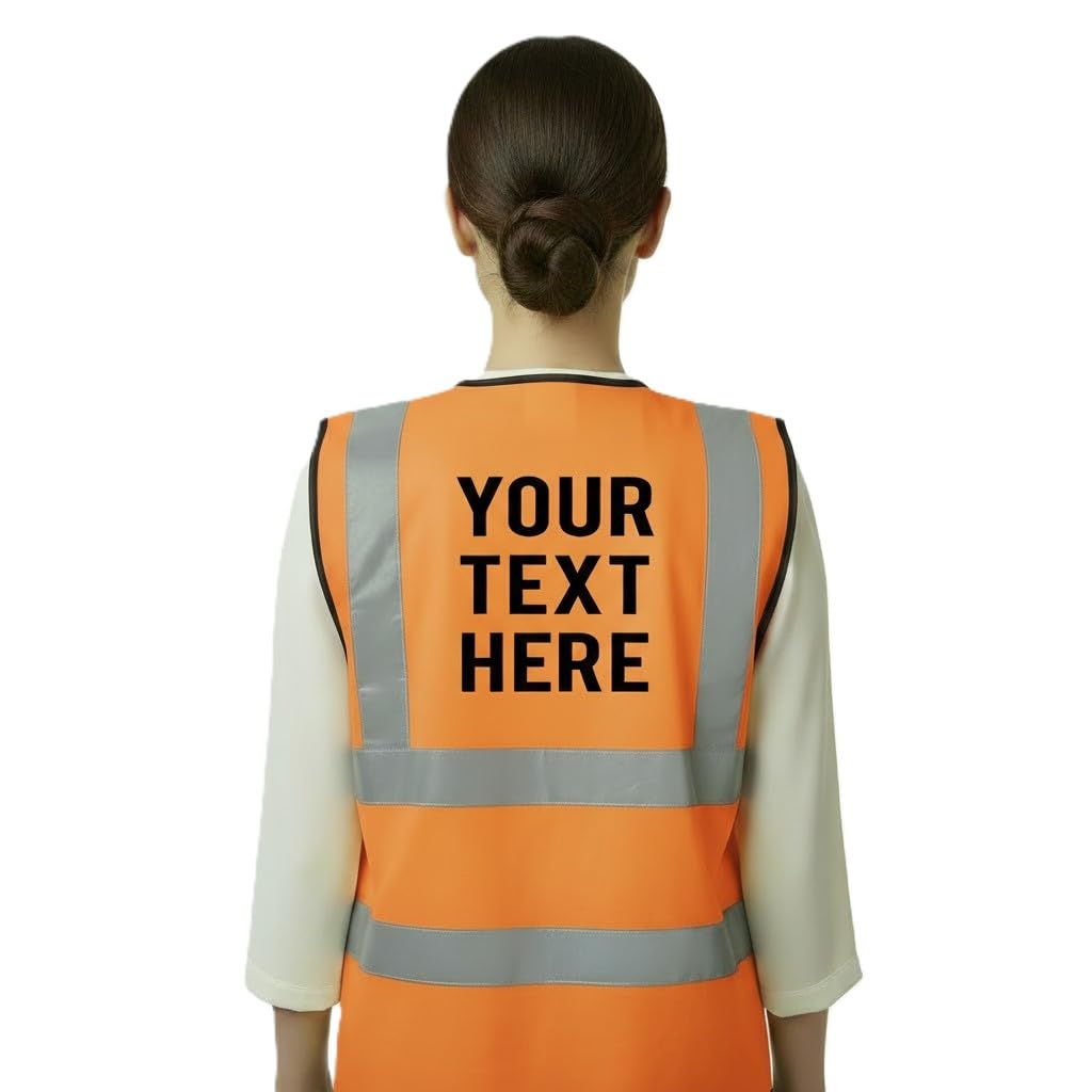 PERSONALISED HI VIS VEST CUSTOM PRINTED HI VIZ HIGH VISIBILITY SAFETY WAISTCOAT ORANGE