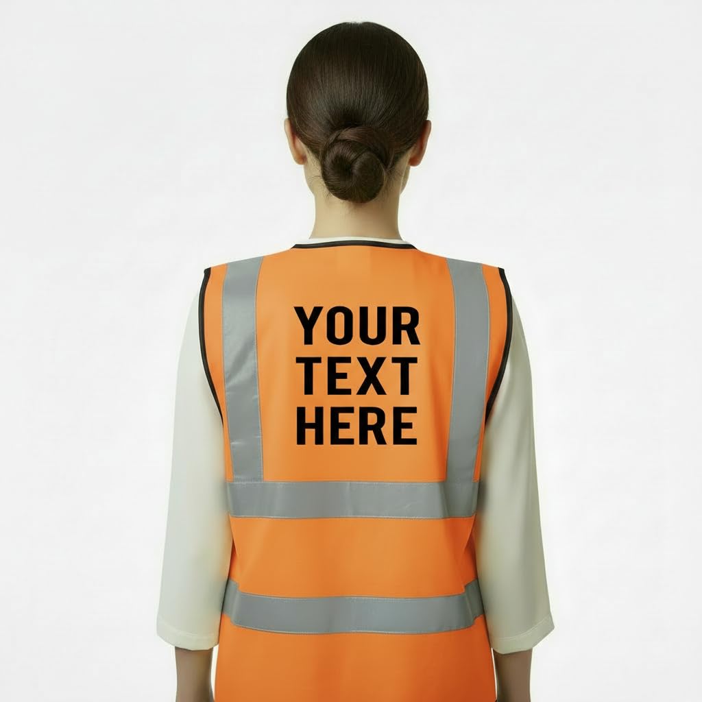 PERSONALISED HI VIS VEST CUSTOM PRINTED HI VIZ HIGH VISIBILITY SAFETY WAISTCOAT ORANGE