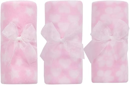 Set of 3 Pink Newborn Baby Girl Soft Light Weight Fleece Blankets/ Multi Purpose Patterned Comforter| Fits for Moses Basket Pram Crib Travel Car Home| 75 X75 CM| Economy Pack| Gift Idea