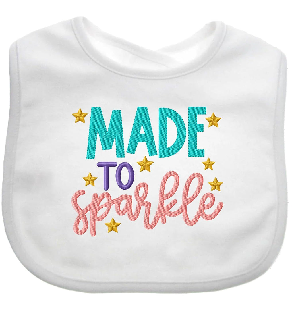 Funny Baby Bib Made To Sparkle Boy Girl Gift EMBROIDERED BABY BIB